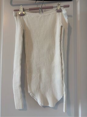 Cotton Candy Off-the-Shoulder Ribbed Knit Sweater